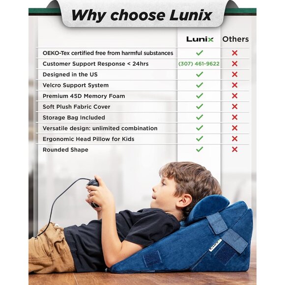 Kids Floor Pillow Gaming Game Reading Couch Chair Wedge Support Lunix LX12 Blue - Picture 7 of 7